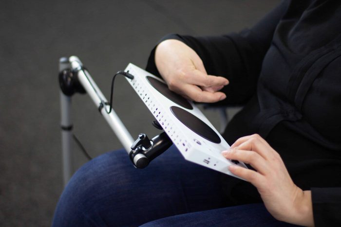 Xbox controller mounted to a wheelchair using Rehadapt mouting