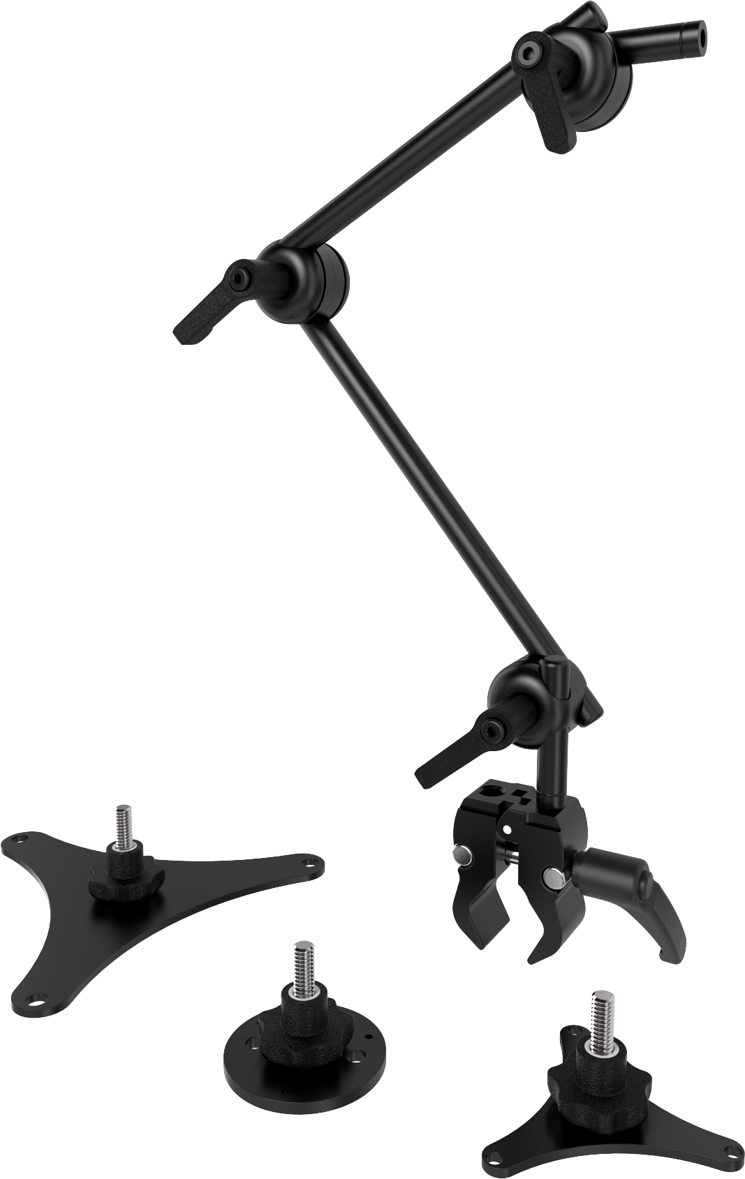 Universal mount kit for switches, to mount them to a wheelchair. Includes small Tube clamp, two tubes, QuickShift joints and the three most popular switch mount plates, by Rehadapt